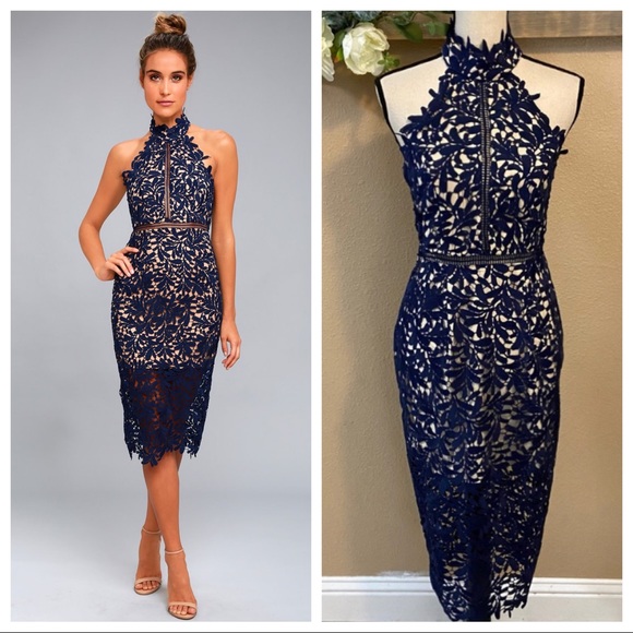 Lulus Dresses & Skirts - NWOT Lulus Divine Destiny Navy Blue Lace Midi Dress